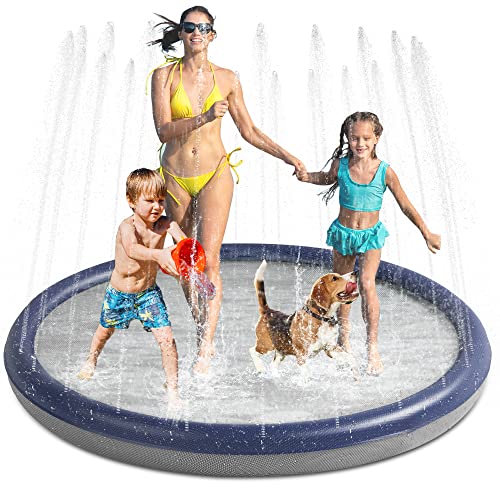 Niubya Splash Pad for Dogs and Kids, Thicken Sprinkler Pad Pool Summer Water Toys for Toddlers, Pet Water Play Toy Wading Pool Mat, Fun Outdoor Garden Lawn Backyard Play Mat, 75 inch