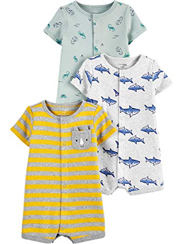 Simple Joys by Carter's Baby 3-Pack Snap-up Rompers, Dinosaur/Rhino/Shark, 18 Months