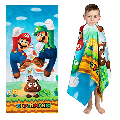 Franco Super Mario 'Official Nintendo' Kids Super Soft Cotton Bath/Pool/Beach Towel, 58 in x 28 in