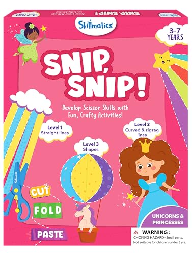 Skillmatics Art & Craft Kit - Snip, Snip Unicorns & Princesses, Practice Scissor Skills with Activity Book, Gifts for Toddlers, Girls & Boys Ages 3, 4, 5, 6, 7