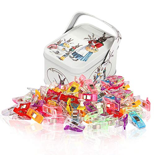 Sewing Clips for Fabric and Quilting 100 Pcs with Tin Box,Sewing Notions Assorted Colors for Craft