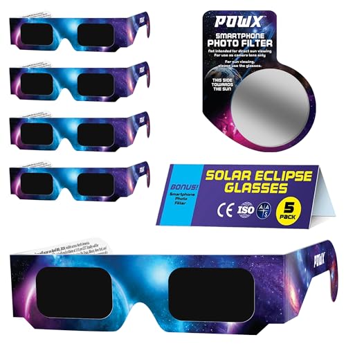 Solar Eclipse Glasses AAS Approved 2024, (5-Pack) CE/ISO Certified Solar Eclipse Viewing Glasses, Bonus Smartphone Photo Filter