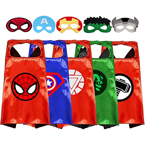 VOSOE Superhero Capes and Masks Cosplay Costumes Birthday Party Christmas Halloween Dress up Gift for Kids (Hulk 5 Sets)