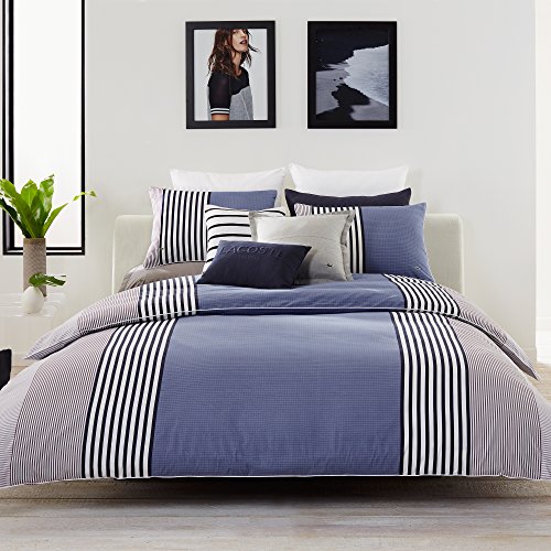 Lacoste Meribel Cotton Bedding Set, Twin/TwinXL Duvet, Blue/White