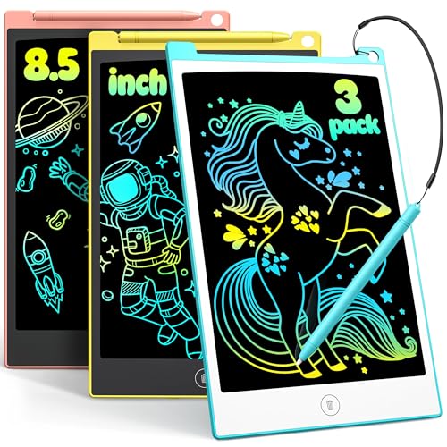 TECJOE 3 Pack LCD Writing Tablet, 8.5 Inch Colorful Doodle Board Drawing Tablet for Kids, Kids Travel Games Activity Learning Toys Birthday Gifts for 3 4 5 6 Year Old Boys and Girls Toddlers