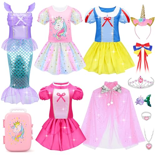 16 Pcs Princess Dress Up Clothes for Little Girl Role Play Costume Gift Set, Princess Mermaid Pretent Play Outfit Toys for Toddler Girls, Cosplay Birthday Party Gifts for Girls Age 3 4 5 6 7+ Year Old