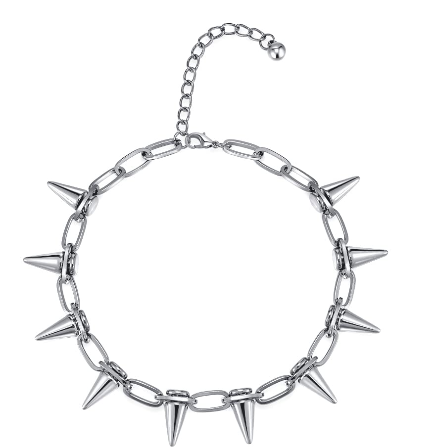 Reaowazo Spike Chokers for Women Girls Choker Goth Necklaces Mens Chain Choker Collar Punk Streetwear Handmade Adjustable Vintage Rivet Jewelry Silver