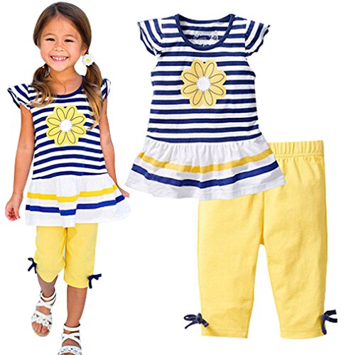 LUKYCILD Baby Girls Summer Clothes Casual Clothing Suit Short Sleeve Striped T-Shirt +Pants