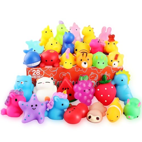 nobasco Squishies, 28 Pack Mochi Squishy Toys - Kawaii Cat Squishys Slow Rising Animals - Party Favors, Goodie Bag, Birthday Gifts, Mini Squishies Stress Reliever Toy Pack