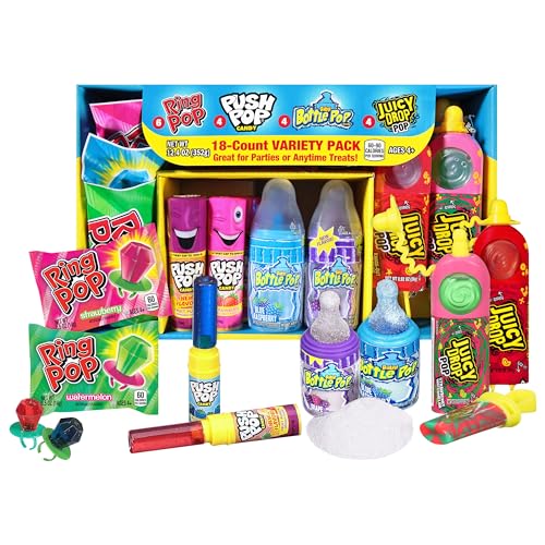 Ring Pop & Push Pop Candy Variety Pack - 30 Count Individually Wrapped Lollipops with Assorted Flavors - Fun Bulk Candy For Party Favors, Birthdays, and Candy Gifts by Bazooka Candy Brands