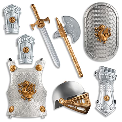 Dress Up America Knight Armor Set for Kids - Medieval Shield and Helmet Playset - Royal Knight Costume Dress Up for Boys