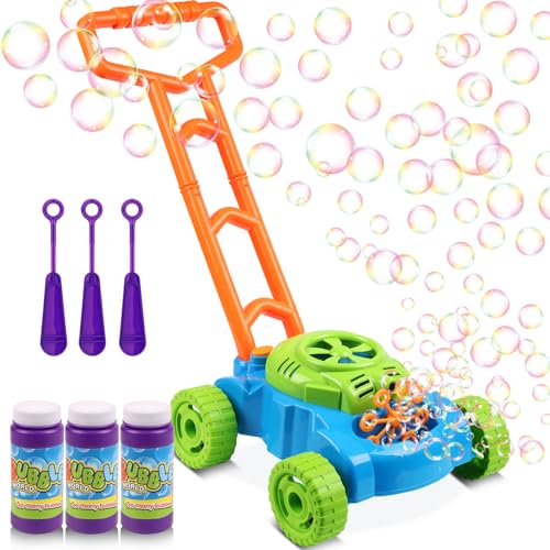 Lydaz Bubble Lawn Mower for Toddlers 1-3, Kids Bubble Blower Maker Machine, Outdoor Outside Summer Push Backyard Gardening Toys, Birthday Gifts Toys for Preschool Baby Boys Girls Age 1 2 3+ Year Old