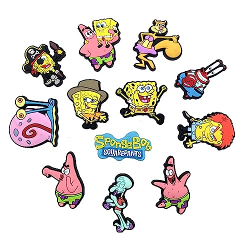 SpongeBob SquarePants 12pcs Shoe Charms for Croc Packs, DIY Anime Shoe Party Decoration Accessories Gift for Boy Girl Women Men