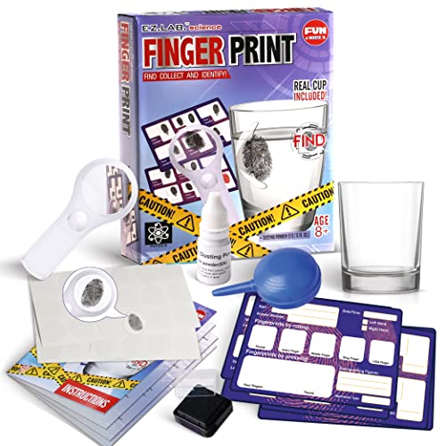 Fingerprint Kit for Kids Ages 8-12, FunKidz Detective Spy Gear Pretend Play STEM Science Kit Project with Crime Scene Investigations Educational Class Tools for Boys Girls