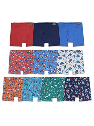 Fruit of the Loom boys Tag Free Cotton Boxer Briefs, Toddler - 10 Pack Traditional Fly Covered Waist, 4-5T US