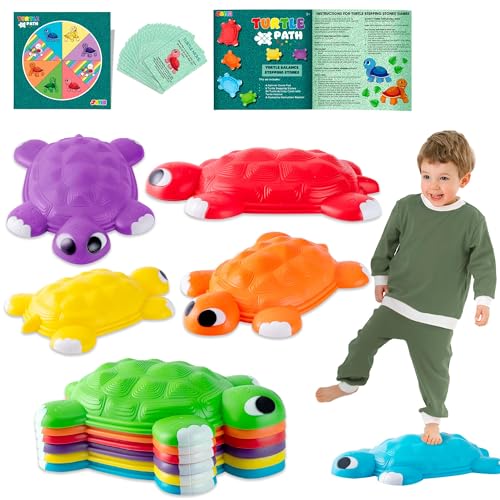 JOYIN Turtle Balance Stepping Stones, 6 Pcs Kids Turtle Jumping Stones Steps Stones Up to 265 Ibs, Toddler Obstacle Course Coordination Game Toys for Ages 3 Years and UP Indoor or Outdoor Play