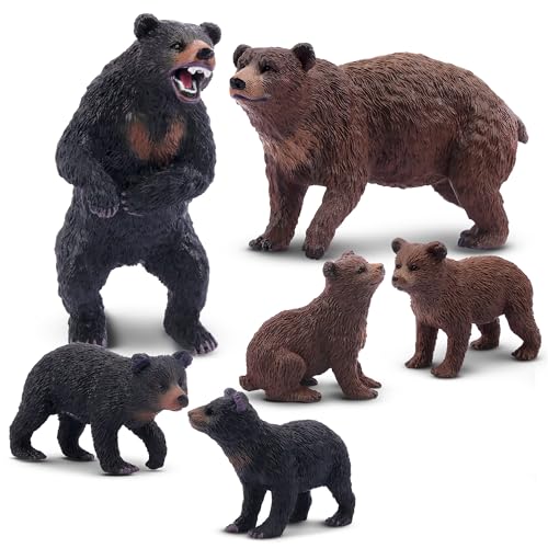 Toymany 6PCS Bear Animal Figures, Realistic Forest Animal Bear Family Figures Toy Set Includes Brown Bears and Black Bears Education Birthday Gift Christmas Toy for Kids Children Toddlers