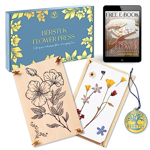 Berstuk Large Flower Press Kit for Adults The Flower Preservation Kit Measures 10.8' x 6.9' • Our Plant Press & Leaf Press is a Great Gift for Arts and Crafts Lovers