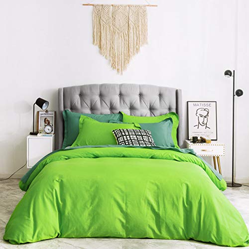 SUSYBAO Green Duvet Cover King 100% Cotton Light Green Duvet Cover 3 Pieces Set 1 Neutral Fluorescent Green Duvet Cover with Zipper Ties 2 Pillow Shams Luxury Soft Solid Color Lime Green Bedding