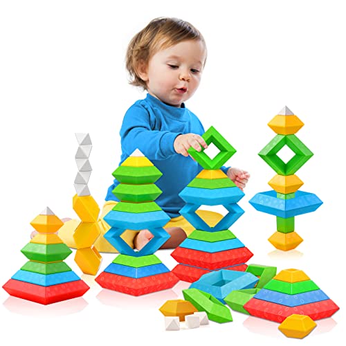 Hieoby Montessori Toys for 1 2 3 4 5 Year Old Boys Girls Toddlers Preschool Learning Activities 30Pcs Building Blocks Stacking Educational Toys STEM Sensory Toys Gifts for Kids Age 1-2 2-4