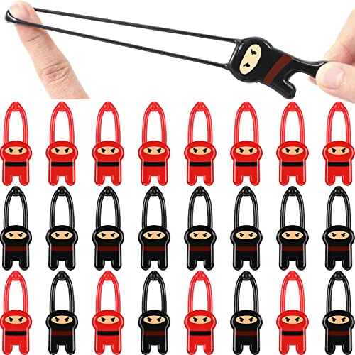 Skylety 24 Pieces Stretchy Flying Ninjas Slingshot Stretch Ninja Toys Red and Black Elastic Slingshot Ninja Stretchable Funny Finger Ninja Slingshot Toys for Ninja Kids Birthday Party Favors Supplies