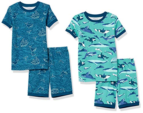 Amazon Essentials Unisex Kids' Snug-Fit Cotton Pajama Sleepwear Sets, Pack of 2, Under The Sea, 6-7