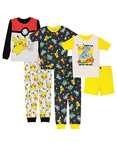 Pokemon Boys' 6-Piece Snug-Fit Cotton Pajamas Set, Poke Treasure, 10