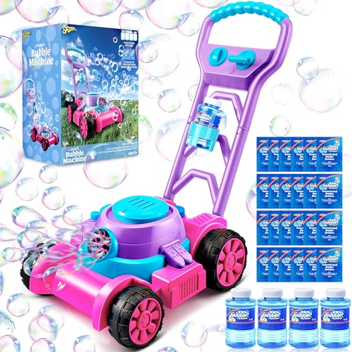 Sloosh Bubble Lawn Mower Toddler Toys - Kids Toys Bubble Machine Summer Outdoor Toys Games, Bubble Mower Push Toy Outside Toys for Toddlers Preschool Kid Boys Girls Birthday Gifts (Pink)