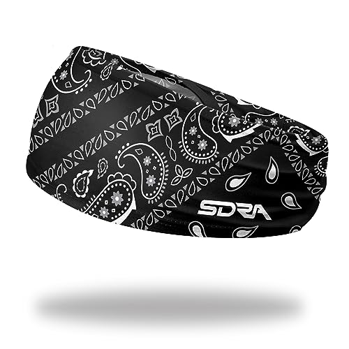 Suddora Paisley Print Bandana Headband, Multi-Sport Boho Style Bandana for Indoor Outdoor Use, Breathable & Non-Slip Fabric, Unisex Head Accessory for Bikers, Halloween (Black)