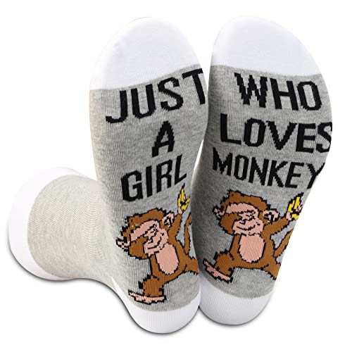 LEVLO 2 Pairs Monkey Socks Monkey Lover Gift Just A Girl Who Loves Monkeys Novelty Socks For Women Girls (Who Loves Monkeys)