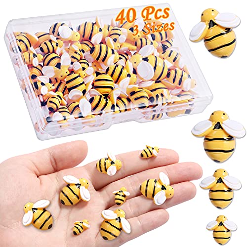 CCOZN 40 Pieces Tiny Resin Bees,Tiny Resin Garden Bumblebees Embellishment Bee Decors with Box DIY Wreath Bees Decoration for DIY Crafts Scrapbooking Party Home Decor