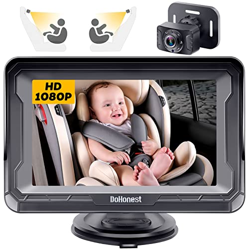 DoHonest Baby Car Camera HD 1080P: 360° Rotating Plug and Play Easy Install 3 Mins Rear Facing Car Baby Monitor with Camera Crystal Night Vision Backseat Camera Two Kids -V33