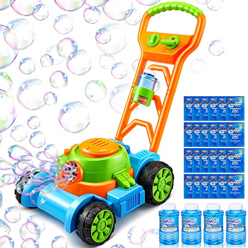 Sloosh Bubble Lawn Mower Toddler Toys - Kids Toys Bubble Machine Summer Outdoor Toys Games, Bubble Mower Push Toy Outside Toys for Toddlers Preschool Kid Boys Girls Birthday Gifts (Blue)