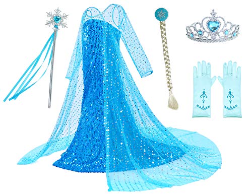 Luxury Princess Dress Costumes with Shining Long Cape Girls Birthday Party 5T 6T