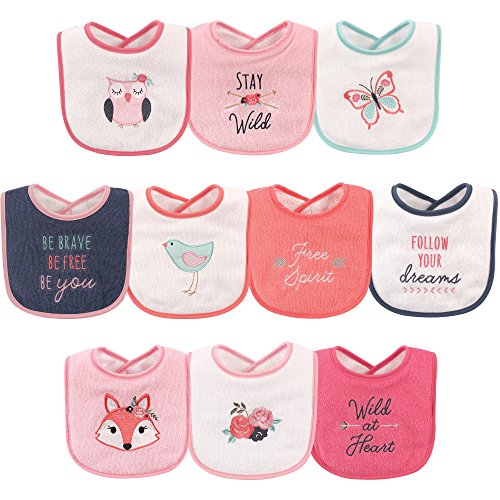 Hudson Baby Unisex Baby Cotton Terry Drooler Bibs with Fiber Filling, Girl Fox, One Size