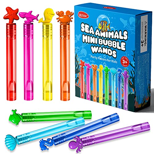 VKTEN 32Pcs Sea Mini Bubble Wands Assortment 8 Styles 8 Colors Bubble Party Favors for Kids, Bubbles for Kids, Themed Birthday Party Favors, Classroom Prizes Summer Outdoor Gifts for Girls Boys