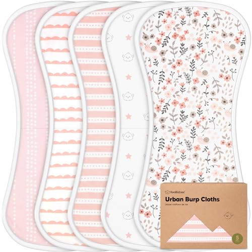 Organic Burp Cloths for Baby Boys and Girls - 5-Pack Ultra Absorbent Burping Cloth, Burp Clothes, Newborn Towel, Milk Spit Up Rags,Burpy Cloth Bib for Unisex, Boy,Girl,Burping Rags (Sweet Charm)