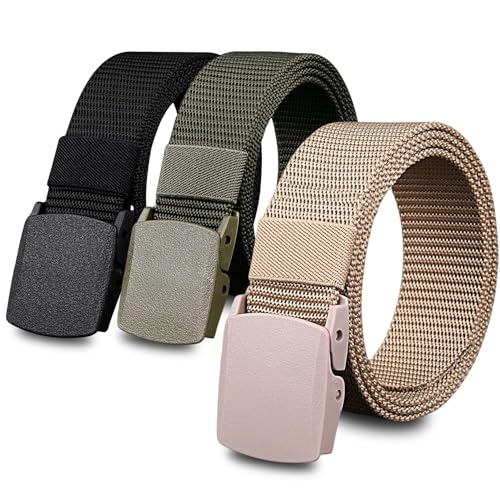 West Leathers [3 Pack] Nylon Military Tactical Men Belt Webbing Canvas Outdoor Adjustable Web Belt with Plastic Buckle Fits Pant
