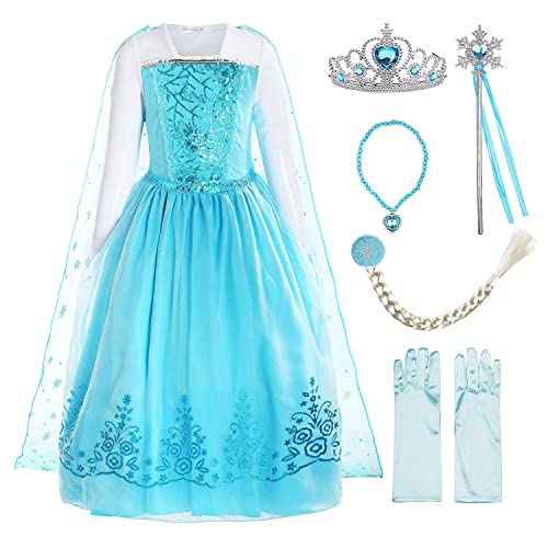 ReliBeauty Girls Sequin Princess Costume Long Sleeve Dress up, Light Blue (with Accessories), 4T (110)