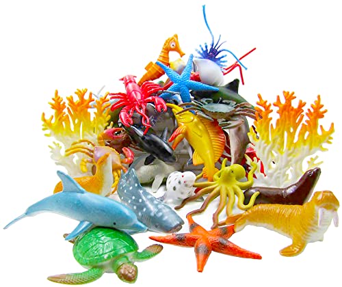 Ocean Sea Animal, Assorted Mini Sea Creatures Toys Set, Realistic Underwater Sea Animals Figure Bath Toy, 38Piece Set