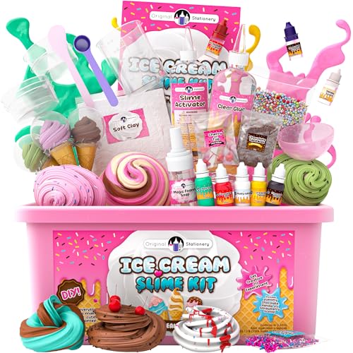 Original Stationery Ice Cream Slime Kit for Girls, Amazing Ice Cream Slime Making Kit to Make Butter Slime, Cloud Slime & Foam Slimes, Fun Gift Idea