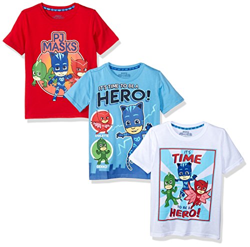 PJ Masks Boys' T-Shirts 3 Pack-Featuring Catboy, Gekko, and Owlette, White/Blue/Red, 5T