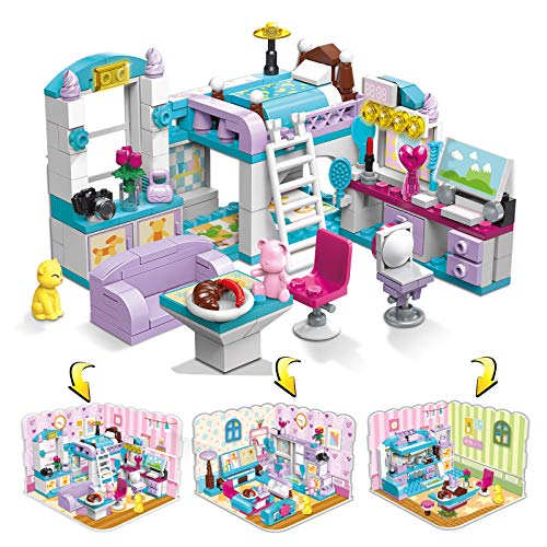 QMAN 6-12 Girl's Dream Home Building Blocks Kit Educational Toy, Build Girl's Bedroom or Living Room or Kitchen, 3 Building Methods (194 Pieces)