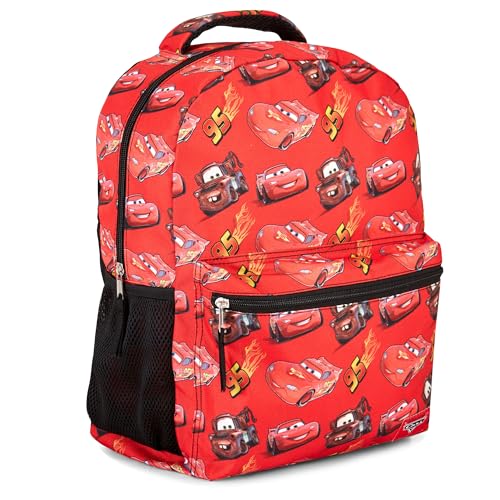Disney Cars Lightning McQueen Allover Backpack - Lightning McQueen, Mater, Doc Hudson Backpack - Officially Licenced School Bookbag (Red)