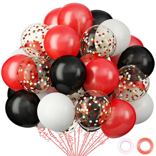 62Pcs Red and Black Balloons Kit - 12 Inches Red Black Party Decoration Balloons for Graduation Casino Theme Birthday Party Decorations Supplies