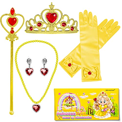 MISS FANTASY Princess Dress Up Accessories,Cosplay Accessories for Kids Girls, Princess Dressed up Crown,Wand,Gloves,Necklace,Earrings,Bracelet Gift Sets for Little Girls Halloween Party Cosplay Set