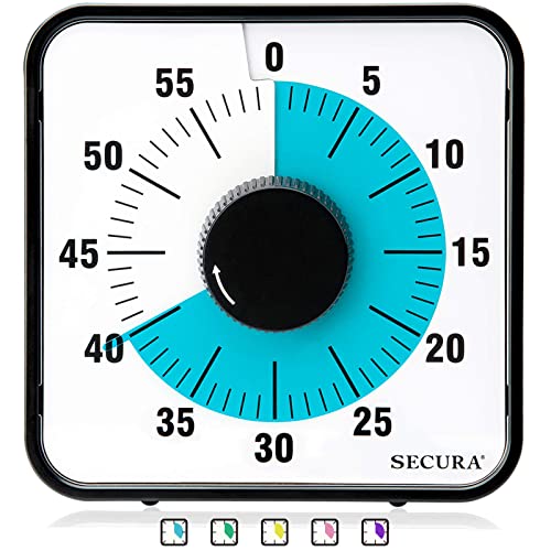 Secura 60-Minute Visual Countdown Timer, 7.5-Inch Oversize Classroom Visual Timer for Kids and Adults, Durable Mechanical Kitchen Timer Clock with Magnetic Backing (Blue)