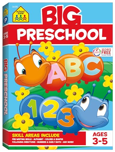 School Zone Big Preschool Workbook: Kids Learning Skills Ages 3 to 5, Handwriting, ABCs, Phonics, Early Math & Numbers, Colors & Shapes, Follow Directions, and More, 320 Pages