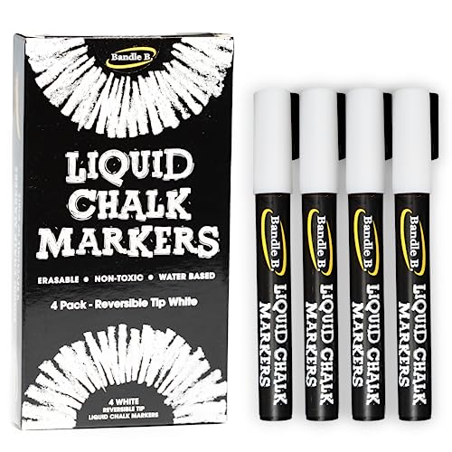4-Pack White Erasable Chalk Markers - Non-Toxic, Water-Based, Reversible Tips For Kids & Adults, Glass & Chalkboards