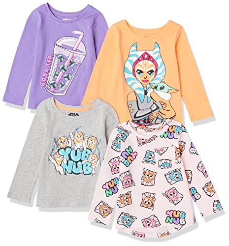 Amazon Essentials Disney | Marvel | Star Wars Girls' Long-Sleeve T-Shirts (Previously Spotted Zebra), Pack of 4, Star Wars Ewoks, Large